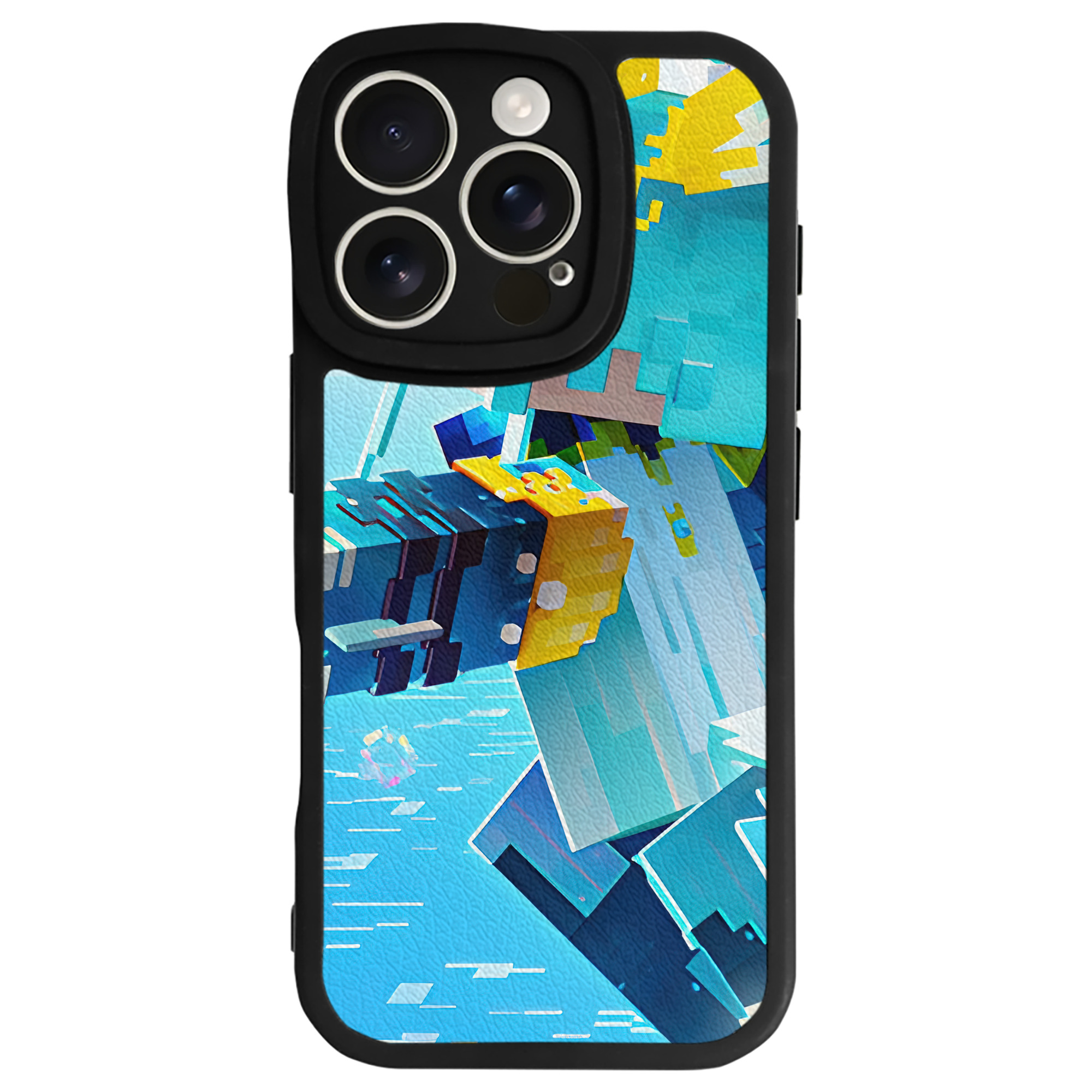 （画像用） マインクラフト ブロックの世界 Minecraft MC Block world 【iPhone 16シリーズ対応】シリコンスマホケース（レザー調） 材質：シリコン